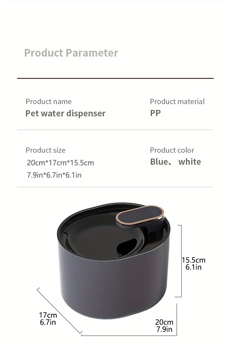 Pet Wasserspender, 3L Großraum-Automatik-Katzenwasserspender Hund USB-Ladewasserspender Details 14
