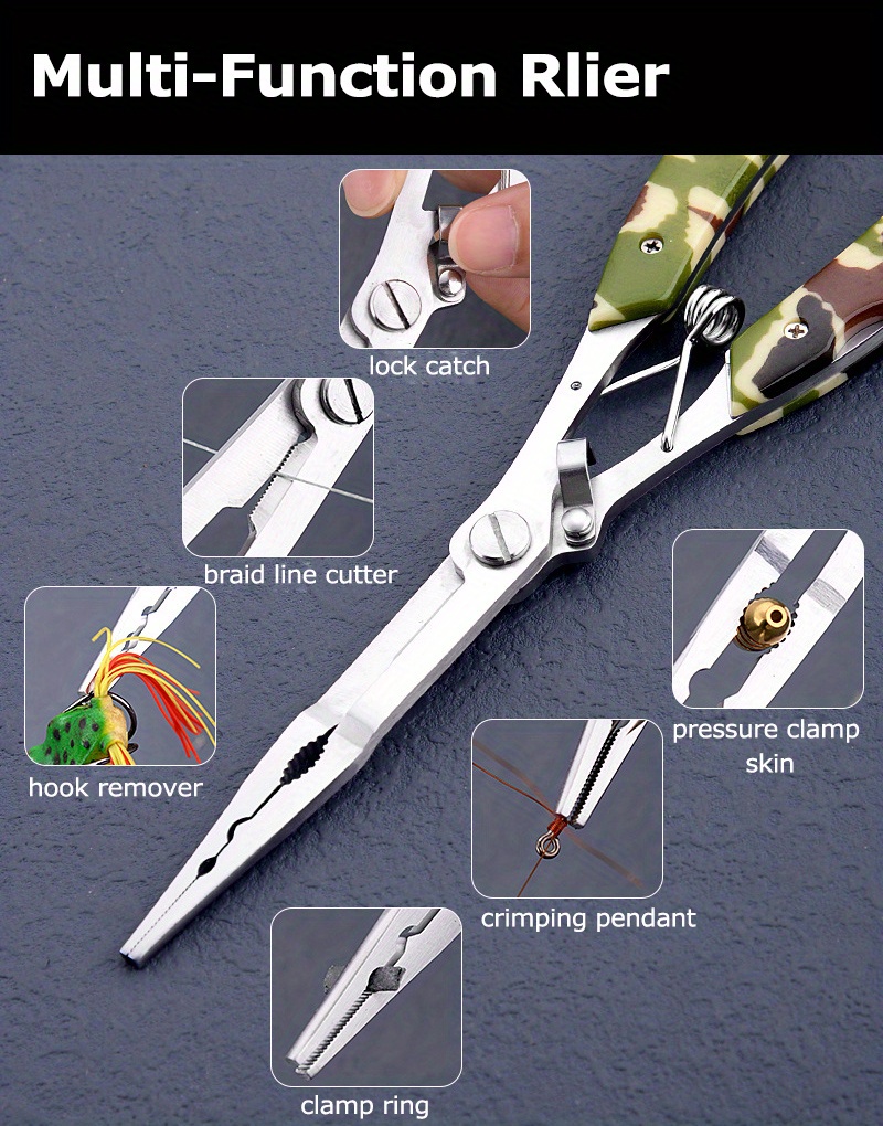 7.3 Inch Fishing Pliers Hook Removers Split Ring Line Cutters Fishing Multi  Tools with Sheath and Lanyard