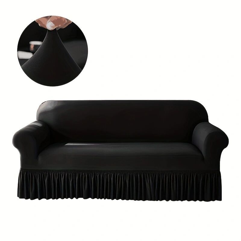 Image of 1pc High Stretch Sofa Cover For Living Room Spandex Corner Sofa Covers With Skirt Non-slip Sofa Slipcover For