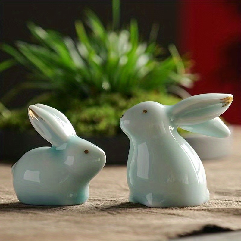 A Pair Ceramic Bunny Rabbits Figurine For Home Decor And Gifts-porcelain Modern Art Home Decoration, Weddings Crafts Gifts, Statues For Home Decor Easter Bunny Rabbits Bunny Deco