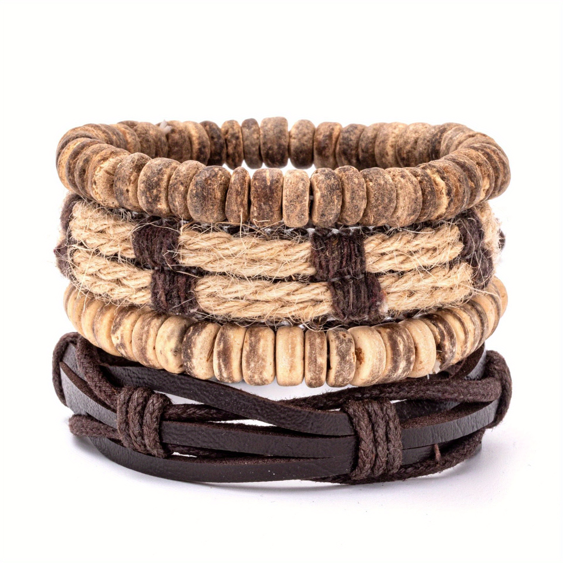 Diy Braided Leather Bracelet Men Men's Coconut Shell Hemp - Temu