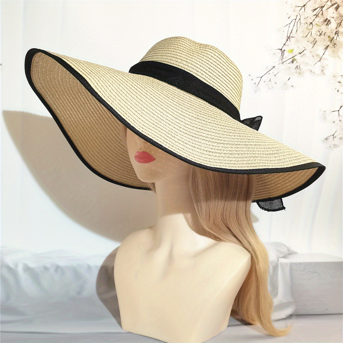 TTCI-RR Sun Hat Straw Ladies Floppy Summer Sun Beach Straw Hat