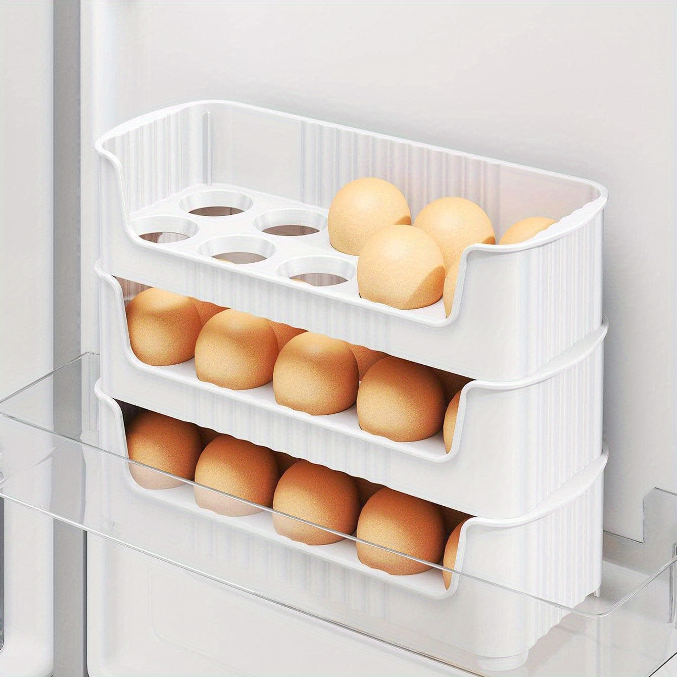 Large Capacity Egg Holder for Refrigerator, Egg Storage Container Organizer  Bins, Stackable Clear Plastic Storage Container, Fridge Egg Organizer with  Handles, …