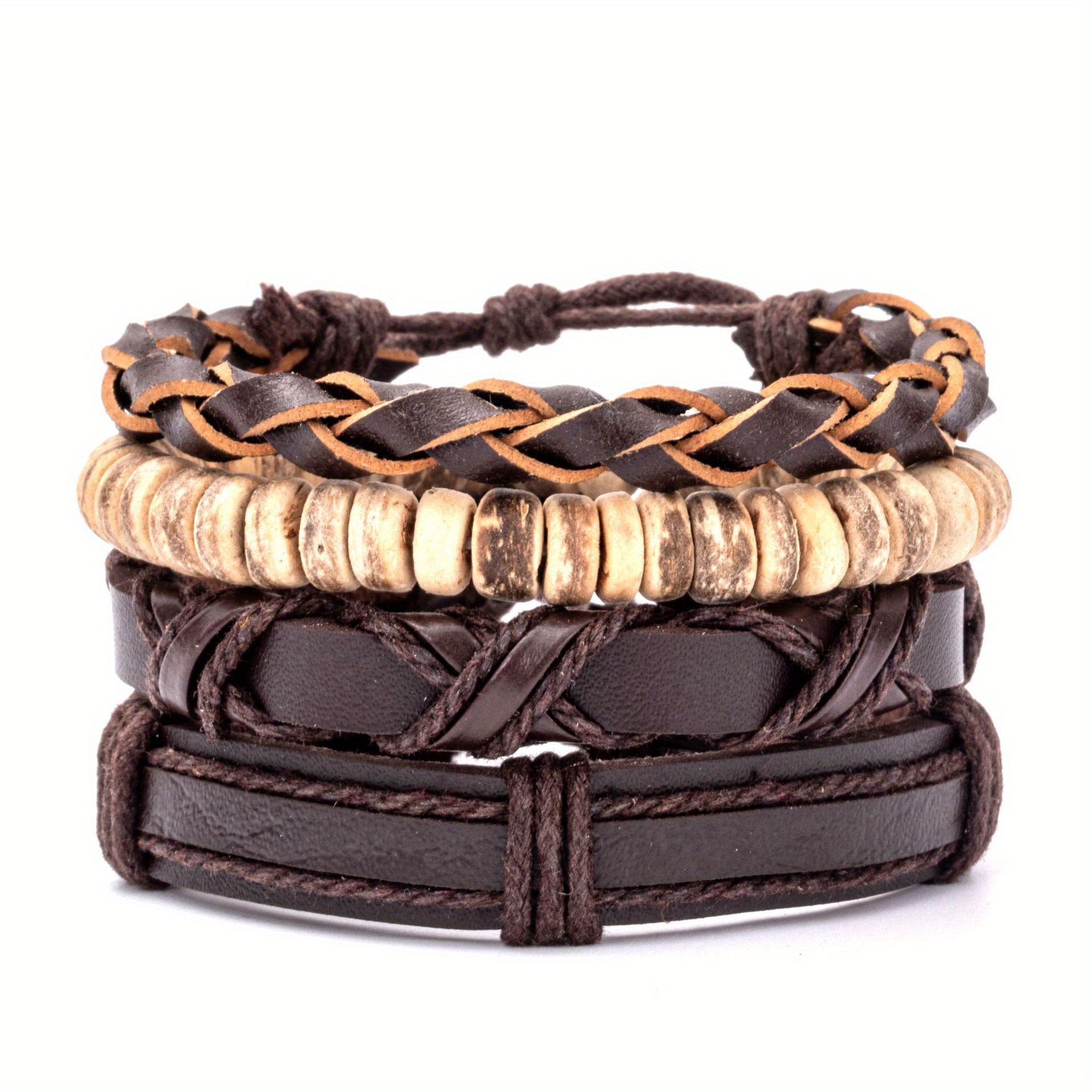 Diy Braided Leather Bracelet Men Men's Coconut Shell Hemp - Temu