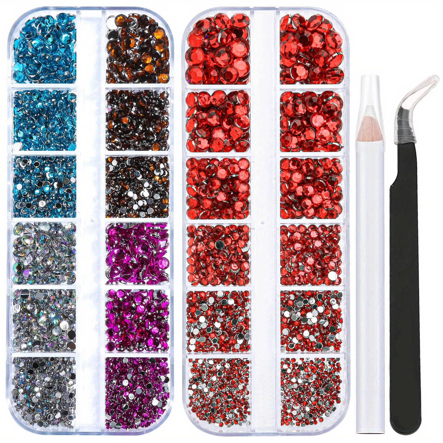 2 Packs Of Flatback Rhinestones 5660 Pcs Colorful Nail Art Rhinestones Flatback Crystal Colorful With Picker Pencil And Tweezer For Nail Art And Decoration