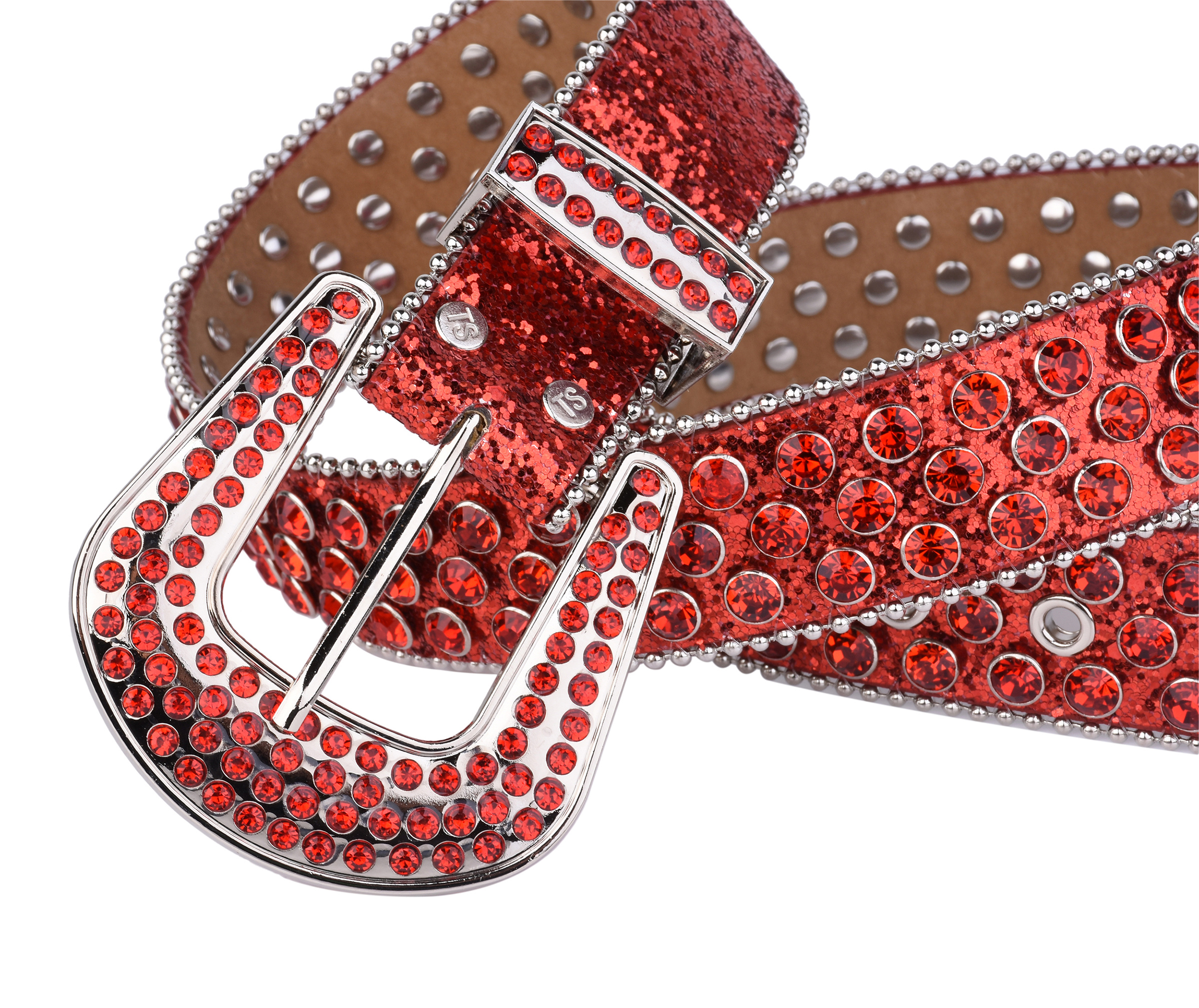 Red Rhinestone Y2K Belt Western Cowboy Cowgirl Glitter Sequin Belts Hip Hop  PU Belt For Dress Jeans