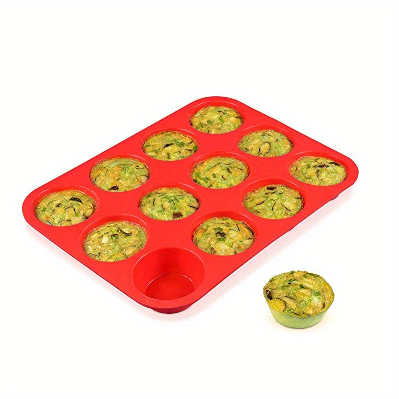 Silicone Mini Cupcake Pan Silicone Molds, 2 Pack Silicone Mini Muffin Pan  with 24 Cups Muffin Tin (Red and Blue)