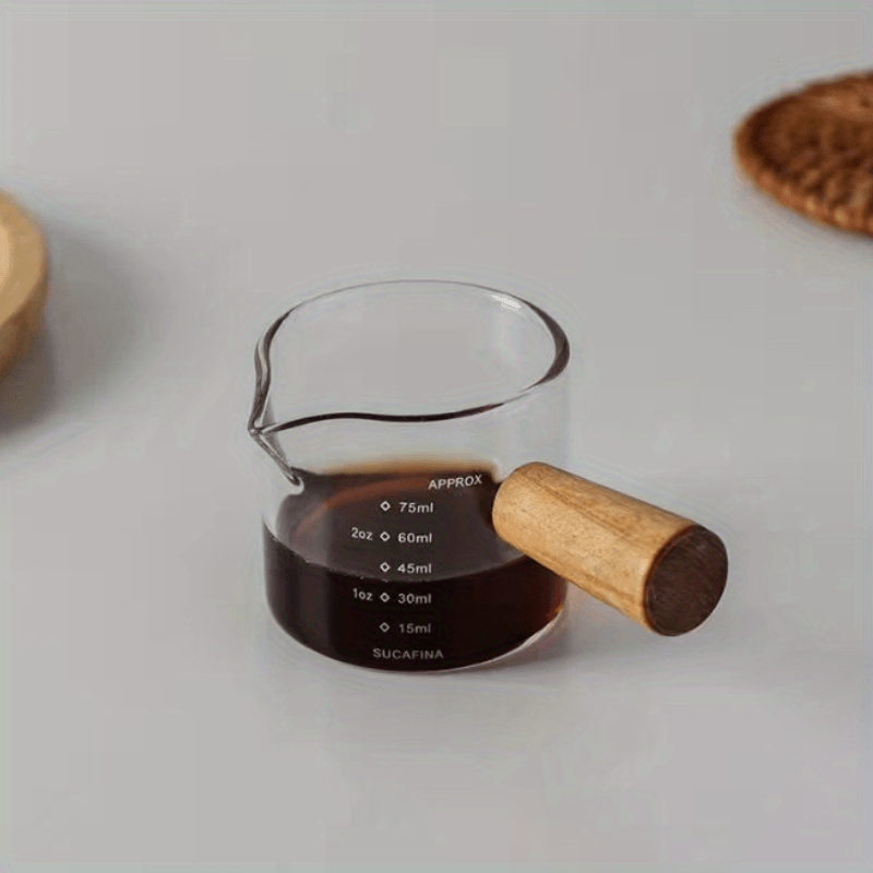 Glass Measuring Cup Espresso Shot Glass 75ML Triple Pitcher Barista Single  Spouts with Wood Handle