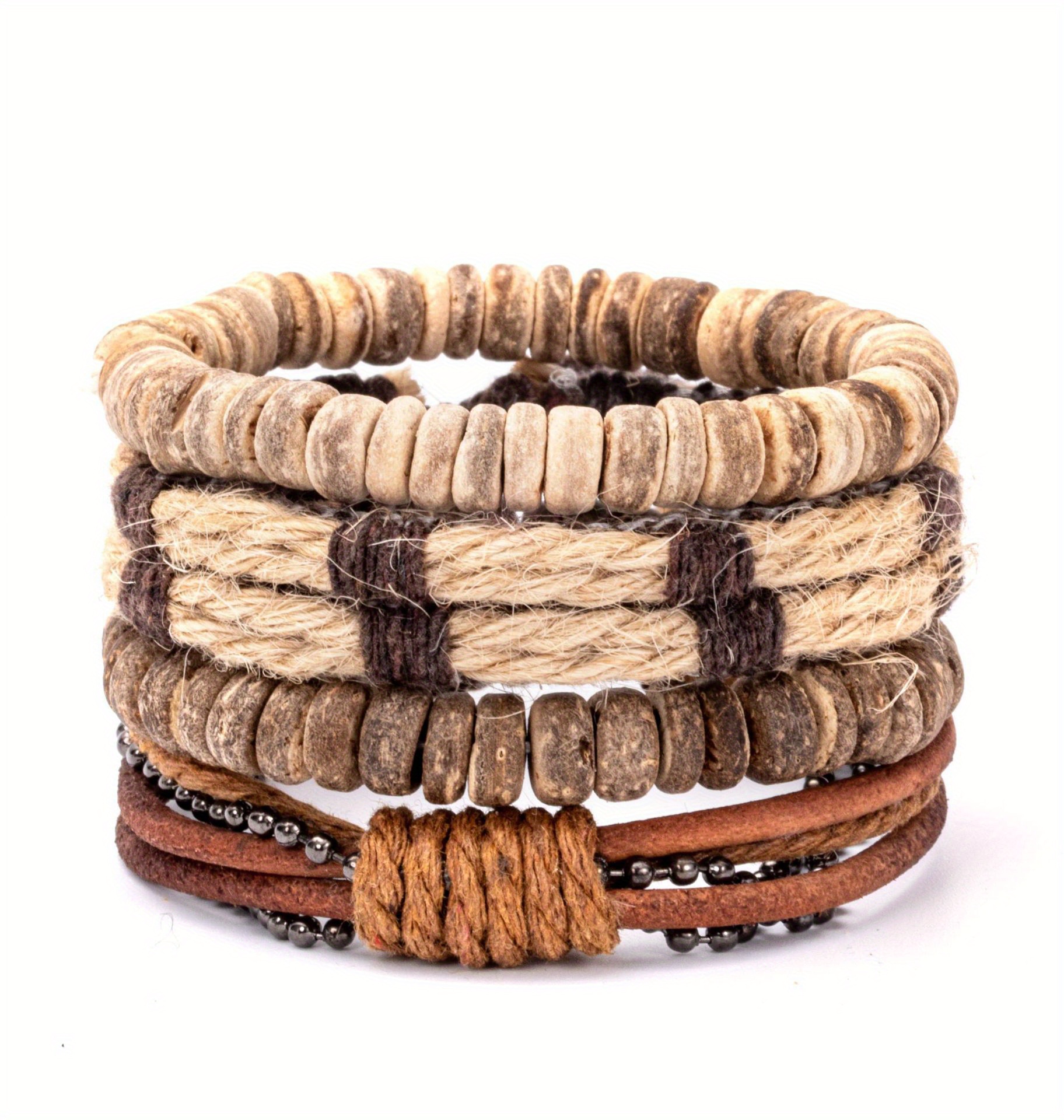 Diy Braided Leather Bracelet Men Men's Coconut Shell Hemp - Temu