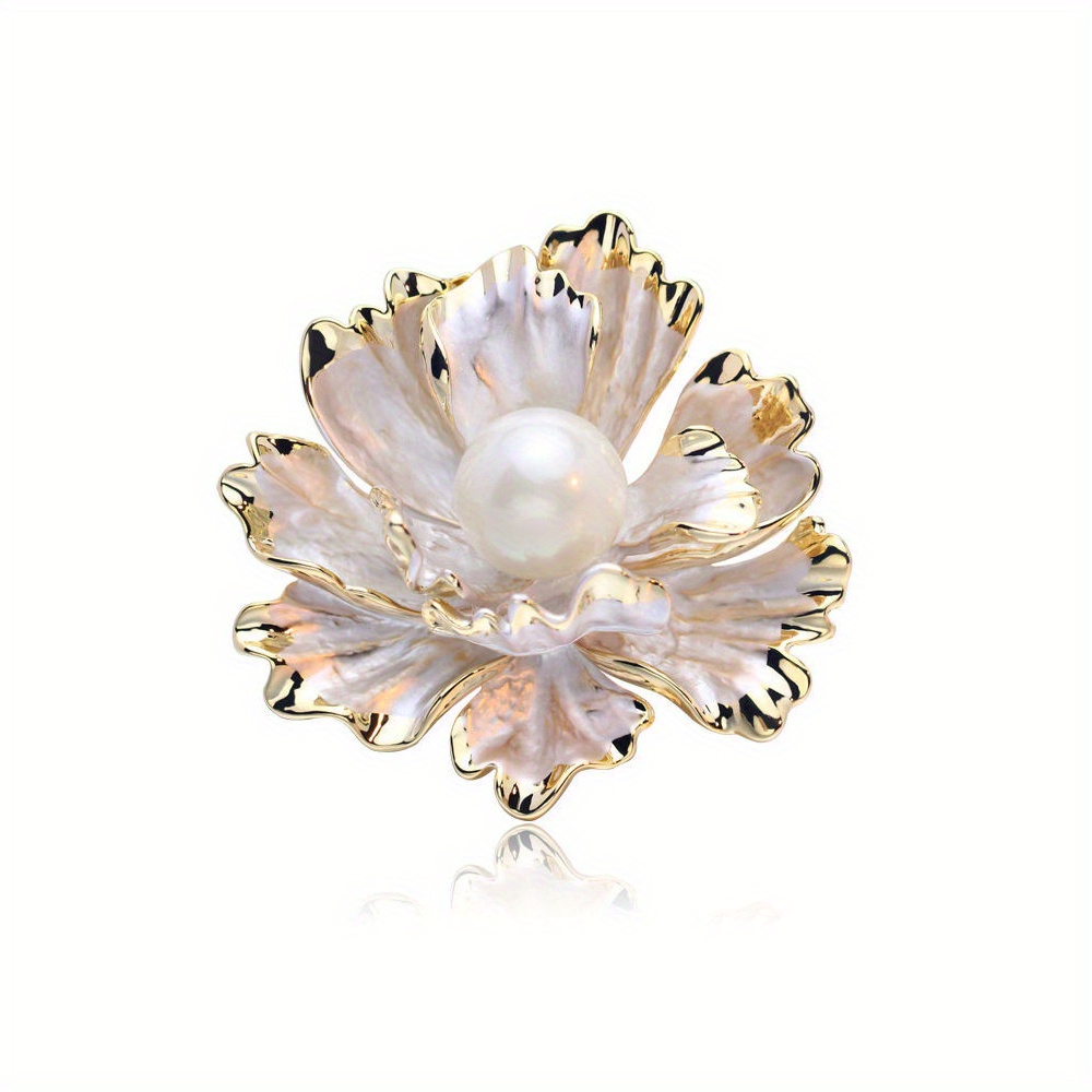 Elegant Flower Brooch Pin With Faux Pearl For Women's - Temu