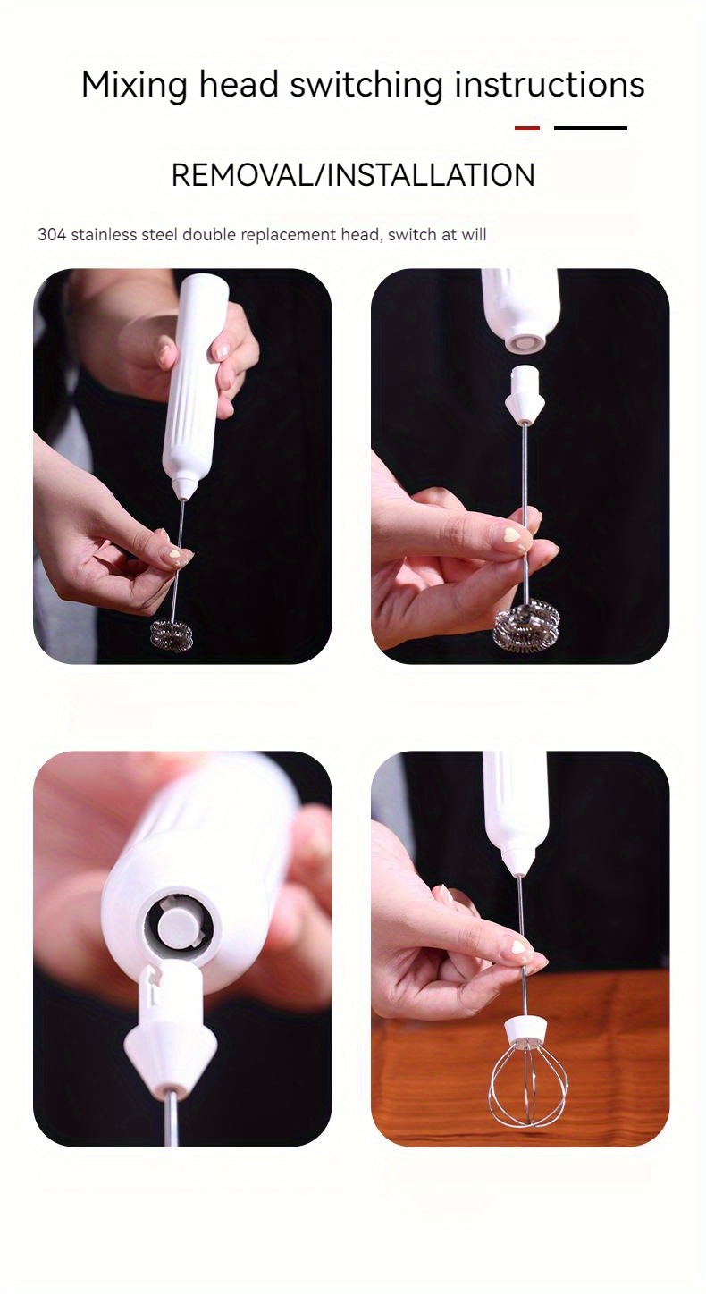 5pcs new electric milk frother usb charging frother handheld egg beater mini mixer foamer electric milk frother usb charging cable stand stirring head whipping head details 6