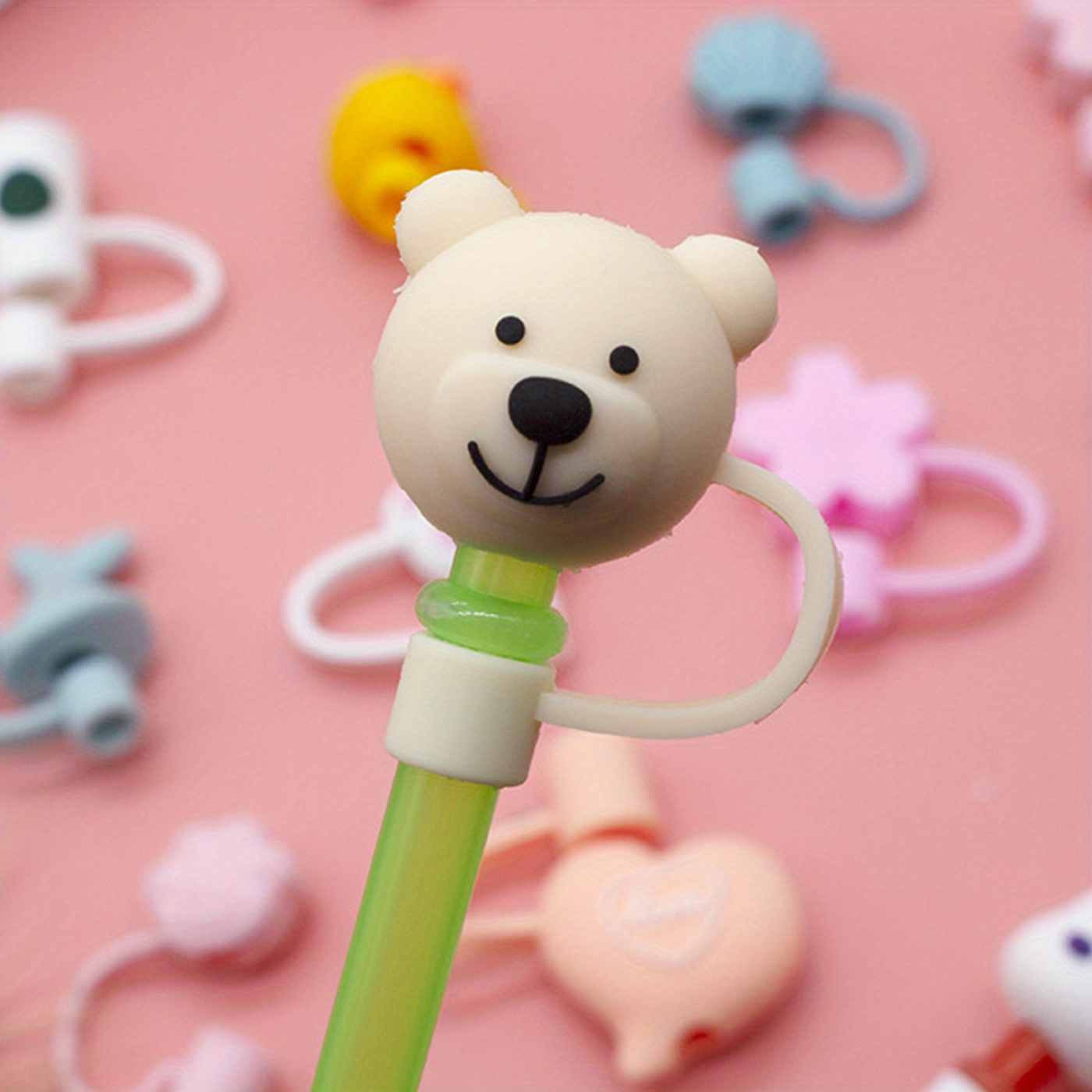 Straw Tips Cover, Cute Cartoon Reusable Drinking Straw Plug