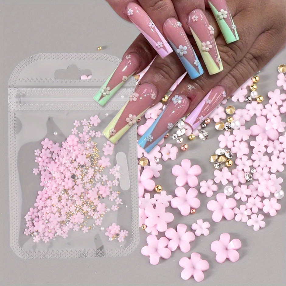 3D Flower Nail Charms for DIY Manicure Decoration, 2 Boxes 3D Acrylic  Colorful Flower Rhinestones Nail Art with Gold Silver Pearl Caviar Beads  Spring