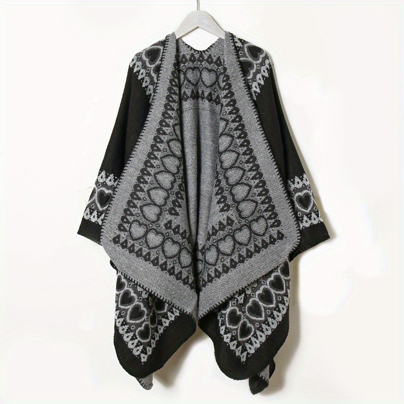Boho Geometric Pattern Shawl Cashmere Wrap Thick Warm Cape