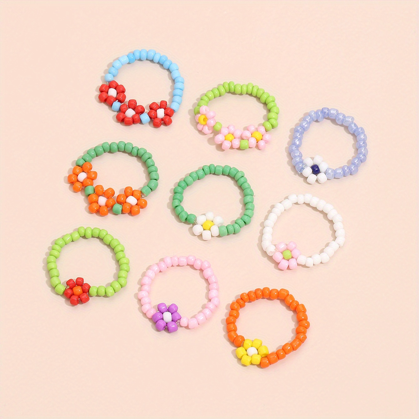 TEMU 9pcs Boho Style Stacking Bead Rings Colorful For Daily Outfits