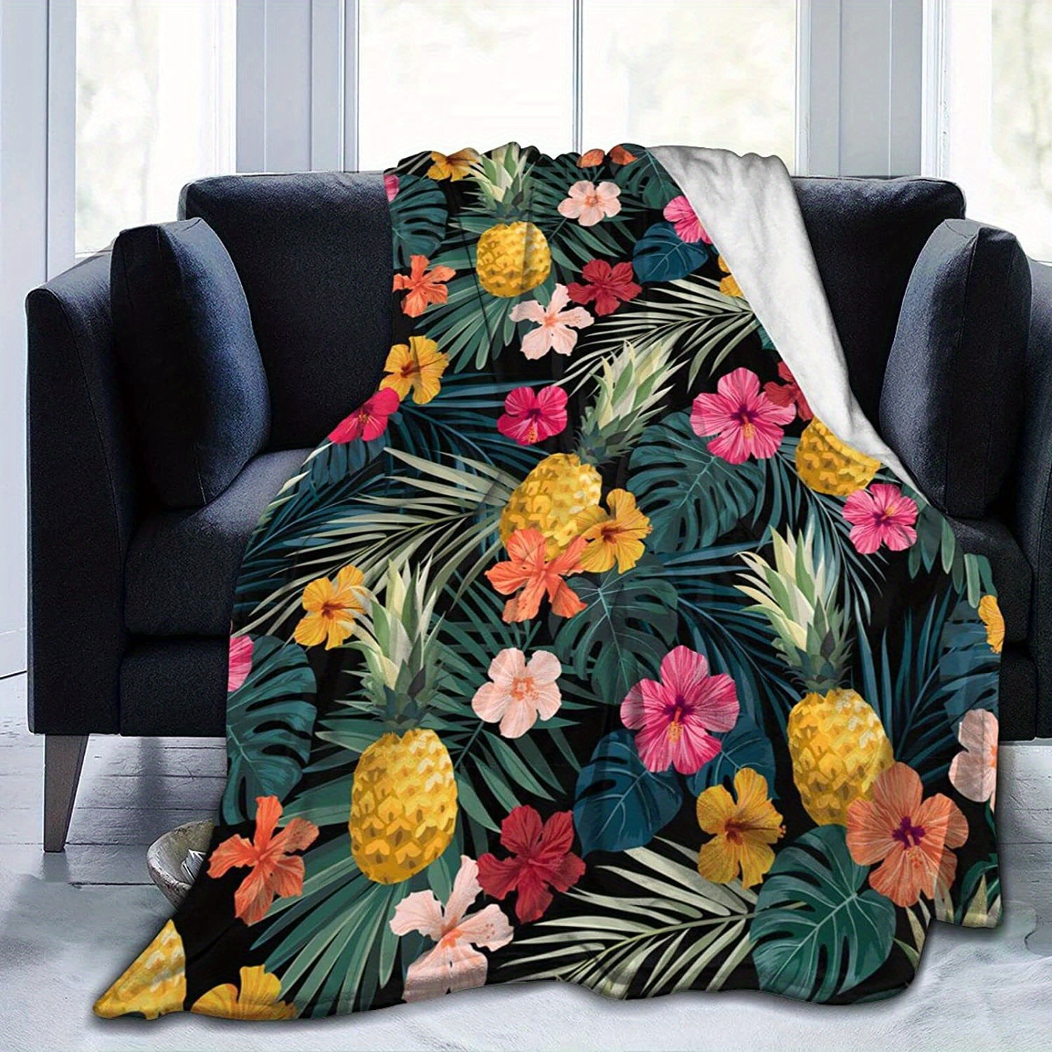 Palm Leaves Flowers Pattern Throw Blanket Soft Warm Season Temu