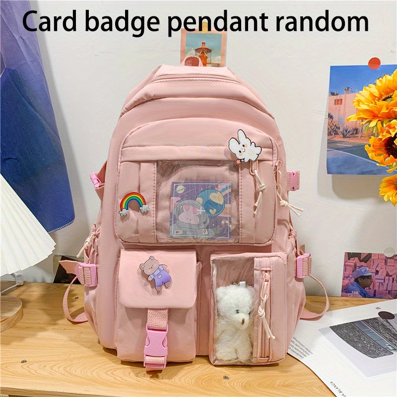 Kawaii Backpack Cute Pins Clear Pocket Front Schoolbag Large Temu