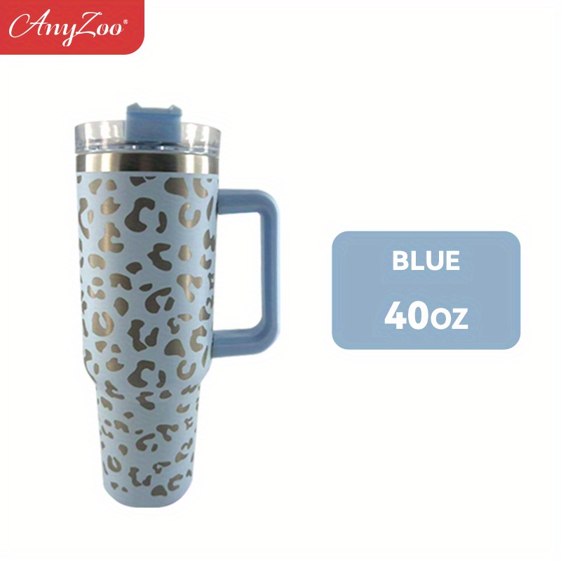 Anyzoo Tumbler With Handle Straw And Lid Leopard Print Heavy - Temu