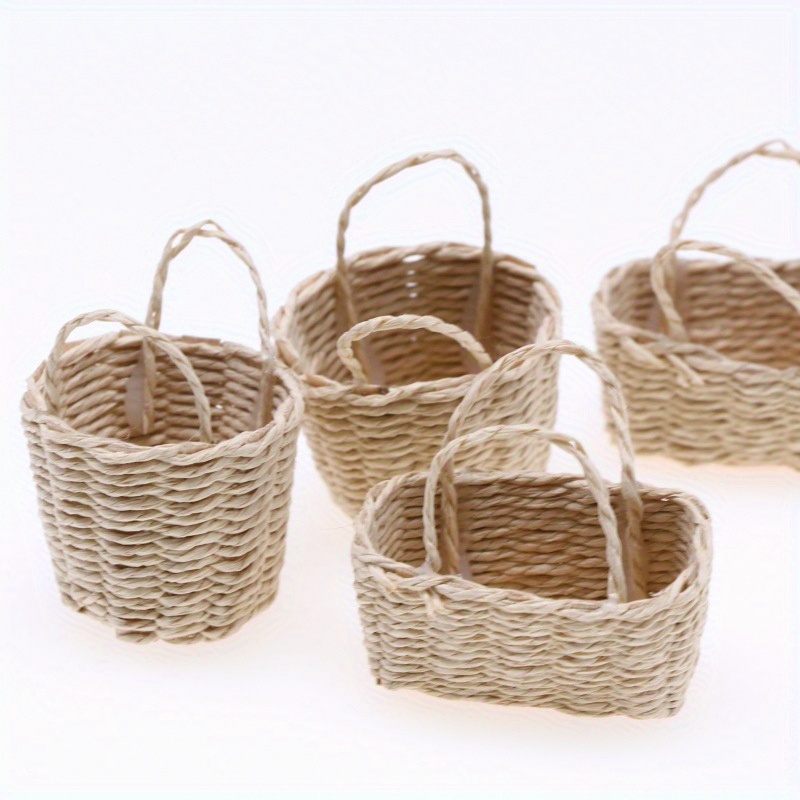 Dollhouse Miniature Rattan Handheld Flower Basket Simulation Storage
