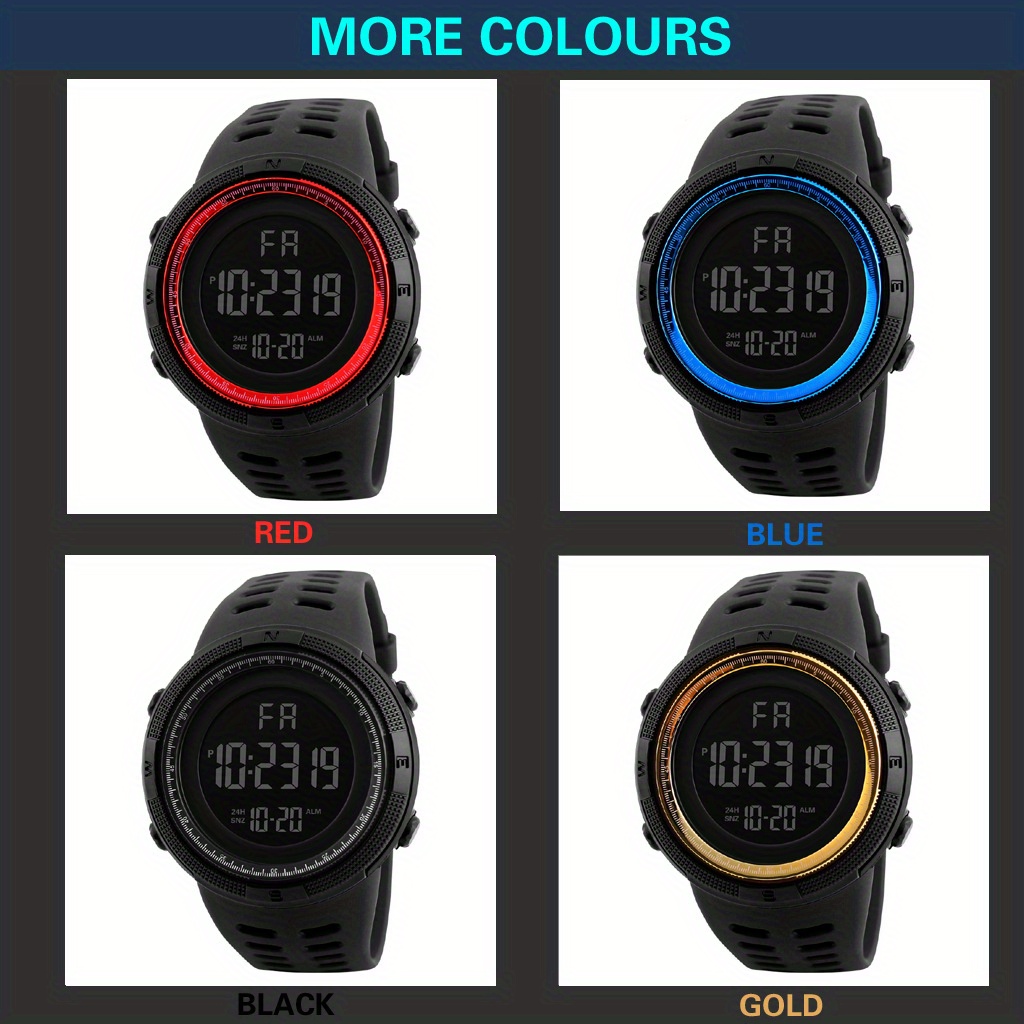 new watch mens large dial student sports electronic watch waterproof luminous alarm round electronic watch ideal choice for gifts details 3