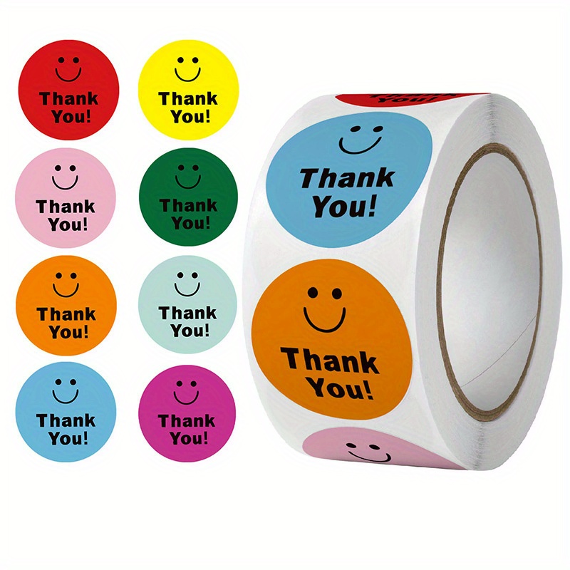 Smile Face Stickers Round Waterproof Thank Labels Colorful - Temu