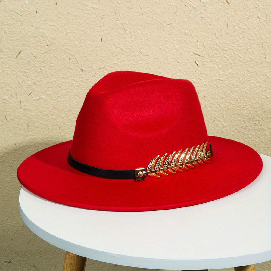Rose Red Fantasy Charm Fashion Hat, Cap, Beanie, Men's Decoration Hat Men Solid Color Hat, Classic unisex Formal Trilby Hat, Elegant Gold Feather