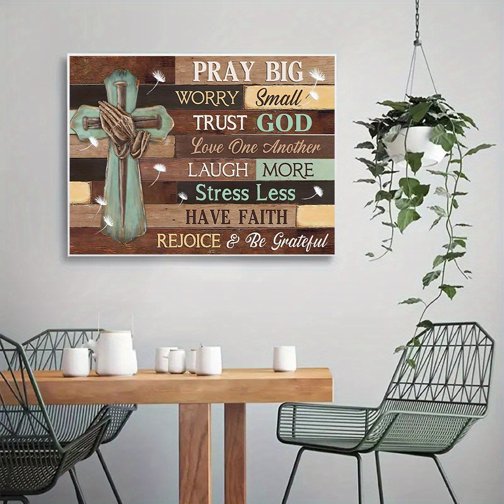1pc love one another more stress less have faith canvas print christian religion cross home decor pictures poster wall art