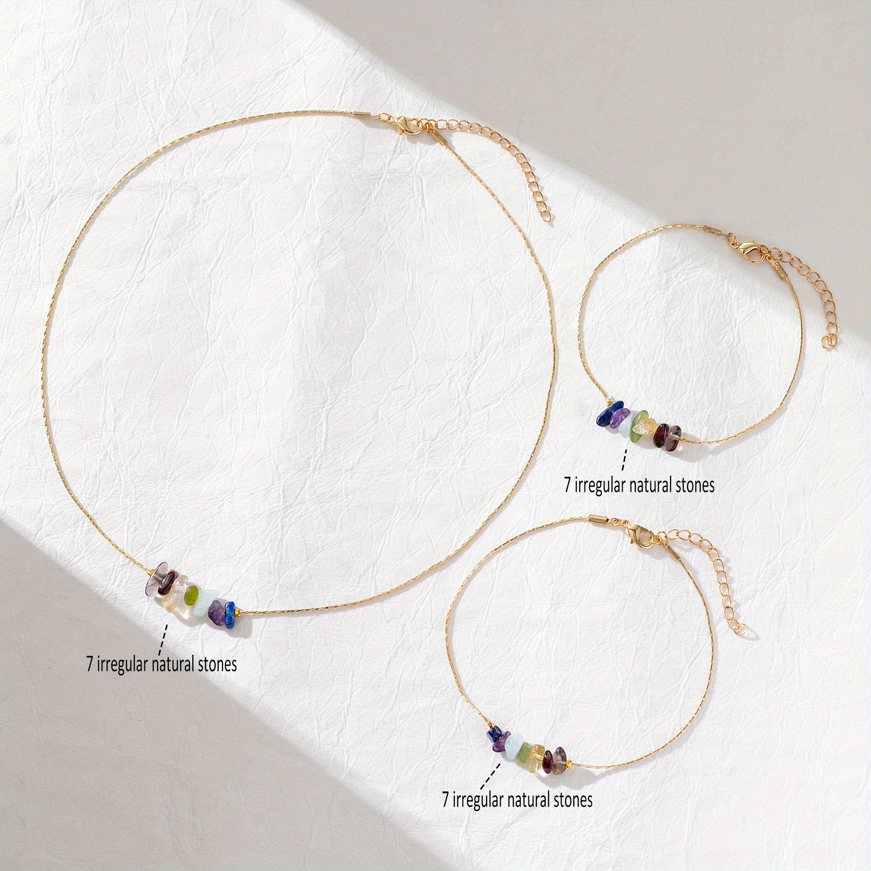 Gold Tone 7 Chakra Raw Stone Crystal Bracelet - Chakra Bracelet