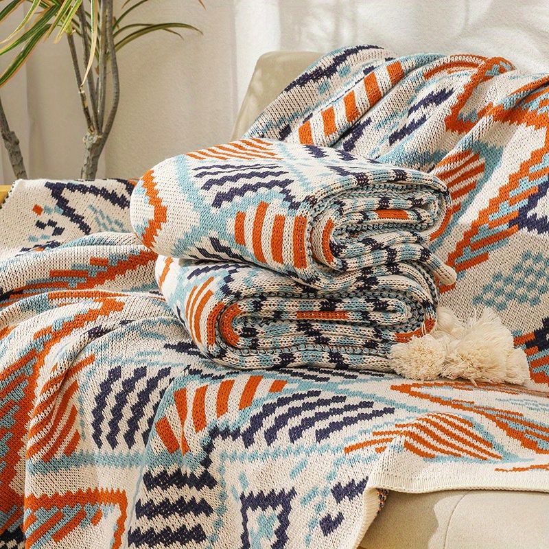 1pc geometric pattern with tassel bohemian blanket nap blanket sofa throw blanket air conditioning blanket details 0