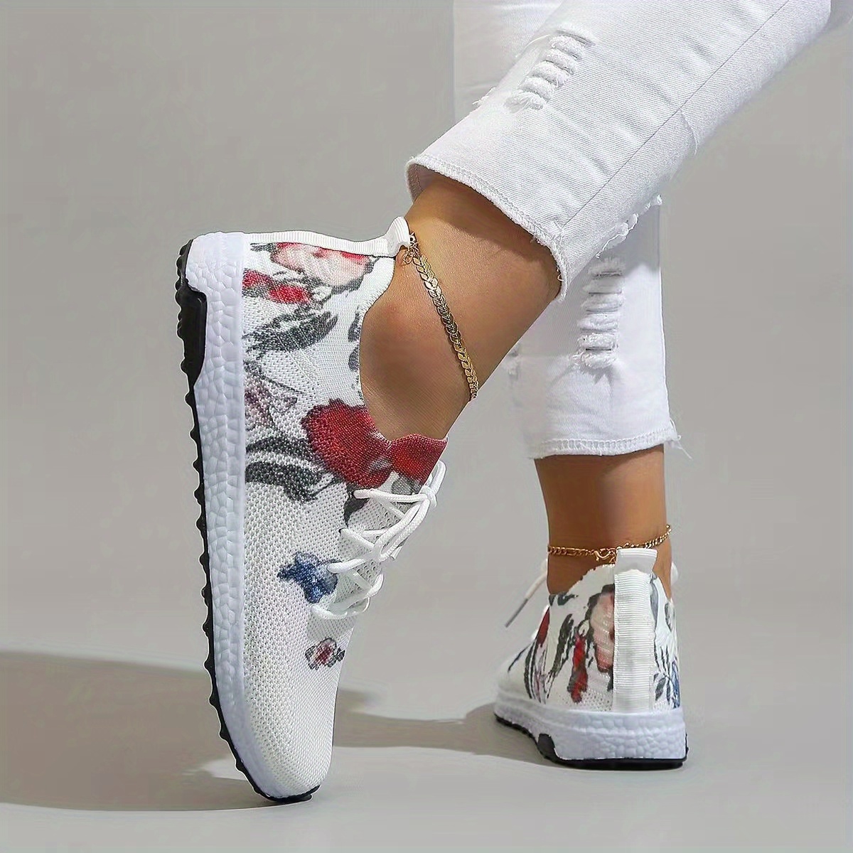 Womens Floral Print Lace-up Canvas Shoes Slip On Sneakers – PinkQueenShop