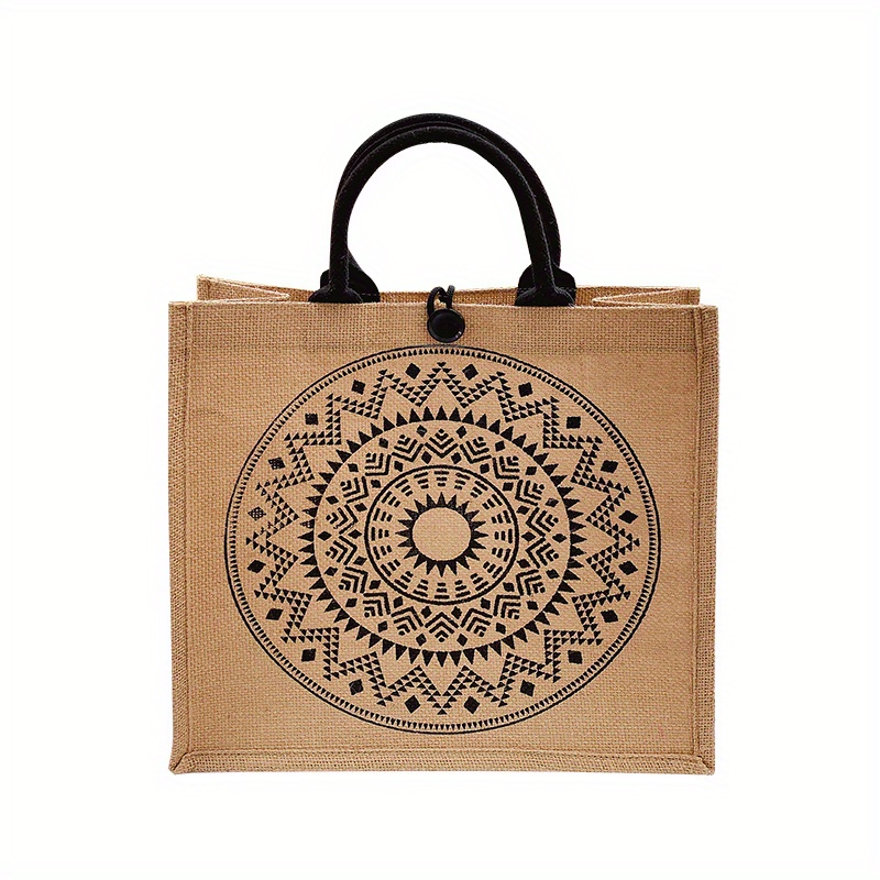 Vintage Geometric Pattern Tote Bag, Lightweight Large Capacity Storage Bag,  All-match Burlap Bag - Temu Oman