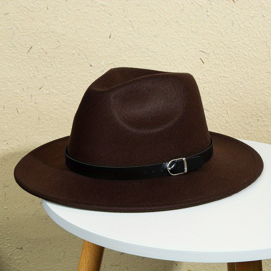 1pc Autumn Winter Top Hat Large Brim Brown Belt Buckle Mens Outdoor Four  Seasons Casual Jazz Hat - Jewelry & Accessories - Temu Canada