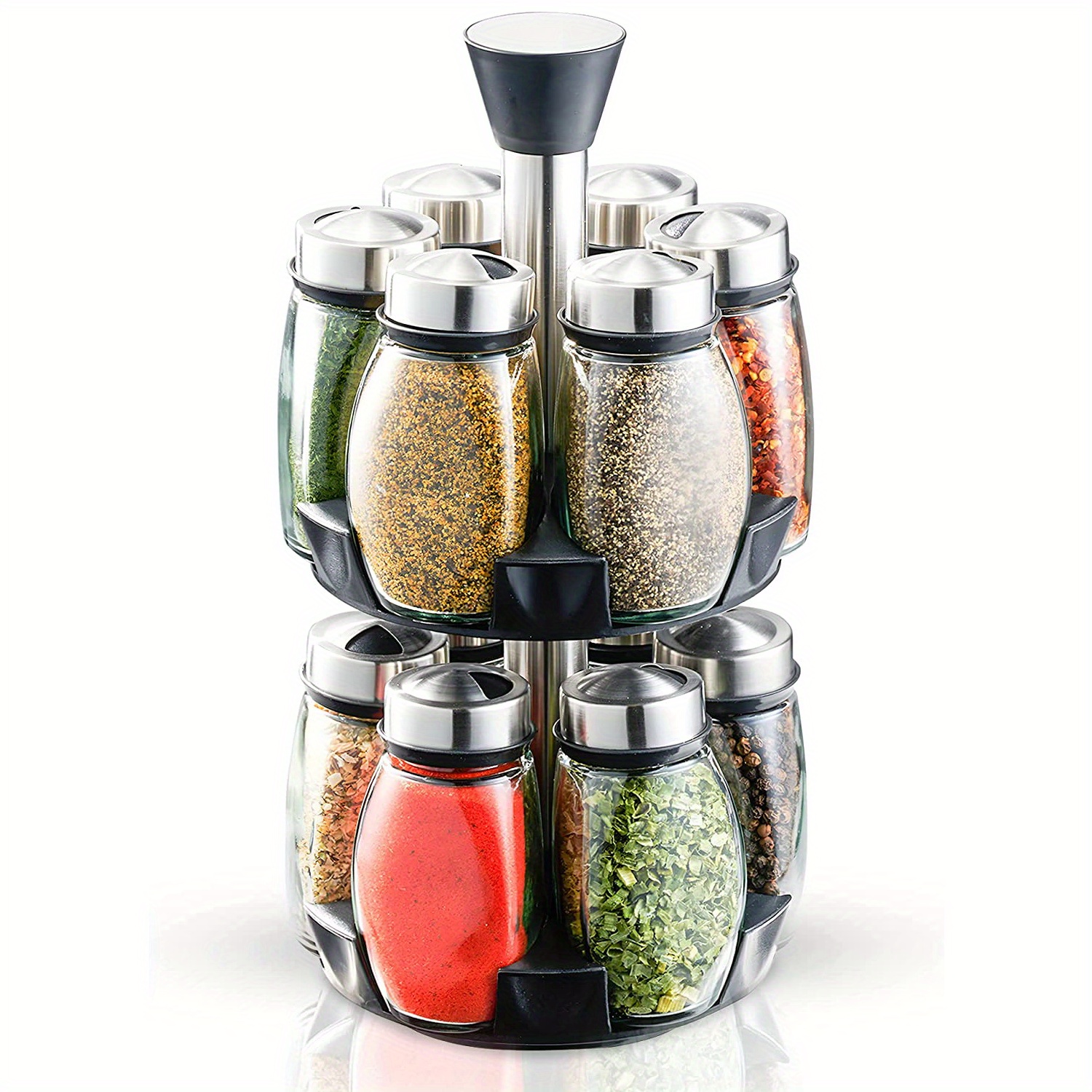 KOKM Revolving Spice Rack, 6-Jar Seasoning Organizer Holder 360° Rotation  Shelf Tower Set with 6 Glass Spice Refill Containers Jars for Cabinet