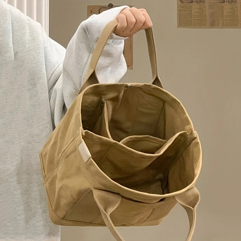 Simple Canvas Tote Bag Home Kitchen Storage Organizer Mummy Bags Handbag  Seperate Grids Casual Small Bento Bags for Women Men