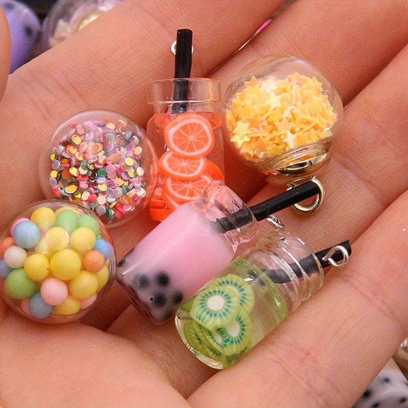 8 30 Styles Mix Glass Bottles Milk Tea Cup Charms For Diy - Temu