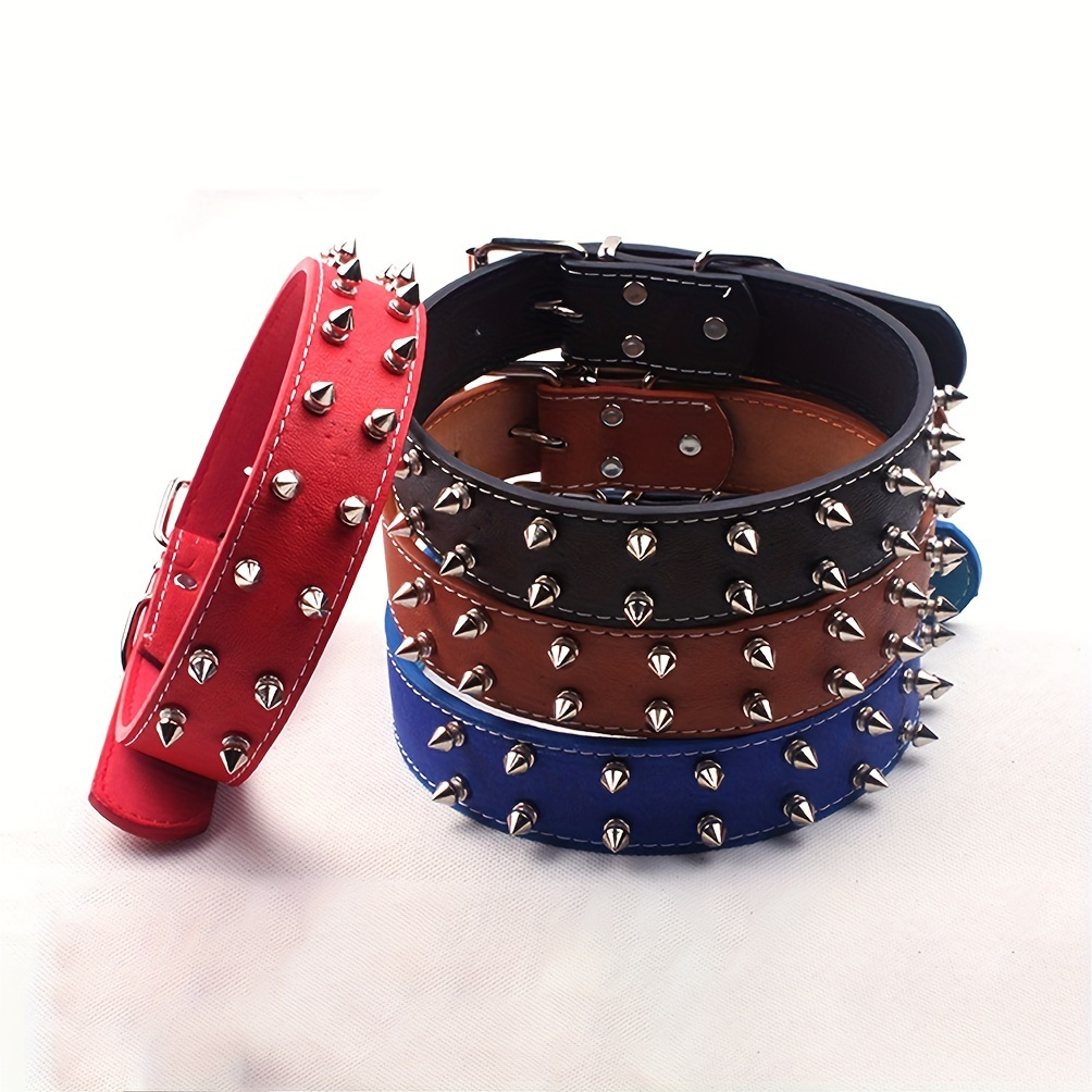 Pitbull Spiked Leather Plaid Dog Collar