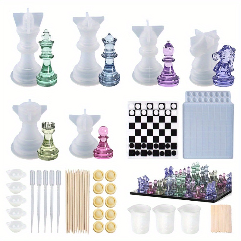 Molde de resina epoxi de ajedrez hecho a mano, bricolaje, artesanía,  joyería de silicona, molde de ajedrez y tarjeta de silicona, resina, molde  de