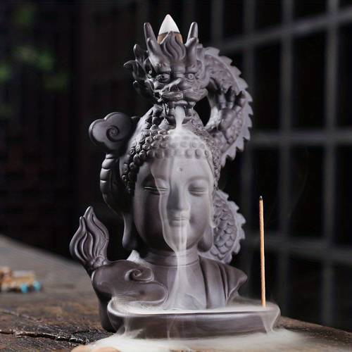 1pc elegant purple clay dragon backflow incense holder aromatherapy ornament with waterfall design decor spa like ambiance