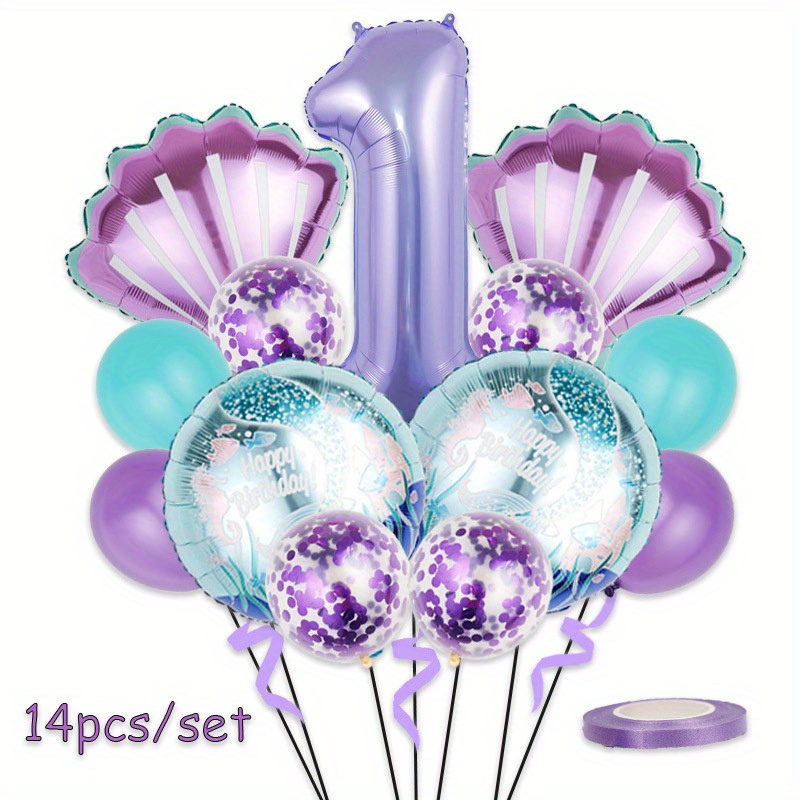 14pc Mermaid Themed Birthday Party Balloon Arrangement Cartoon