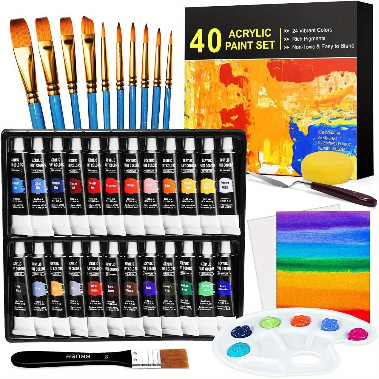 KIT COLORI Acrilici per Dipingere (40 Pezzi) - 24X12Ml Set Pittura