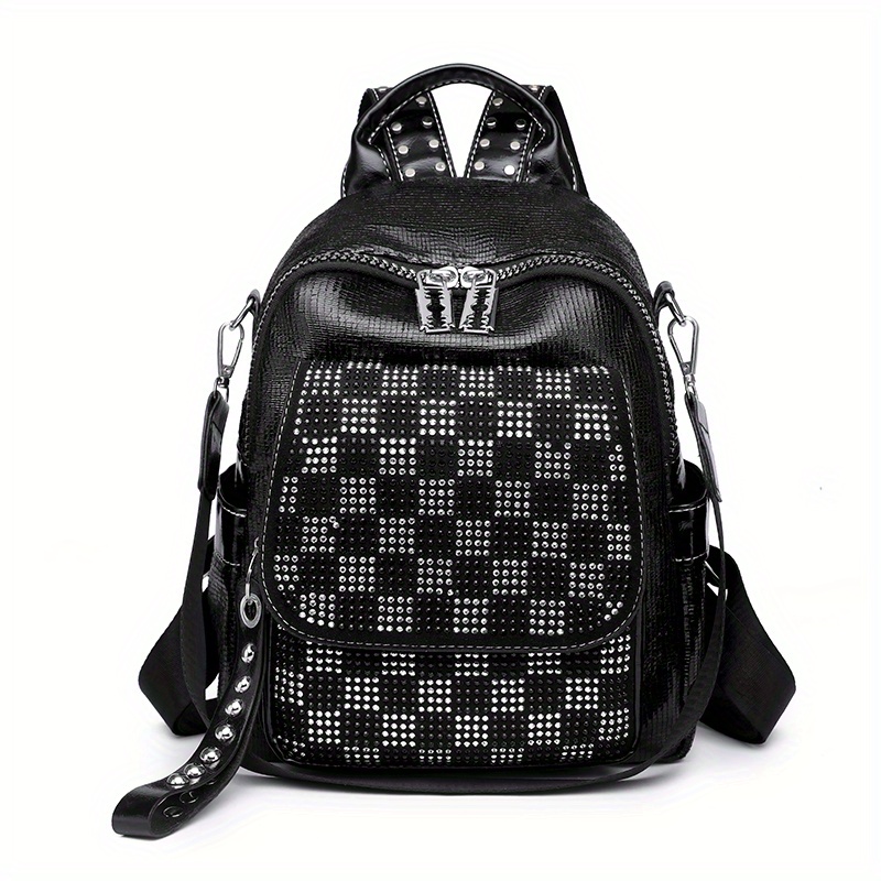 Checkered Pattern Mini Backpack, Women's Fashion Pu Backpack For Work &  Travel, Simple Two-way Backpack With Adjustable Strap - Temu Italy