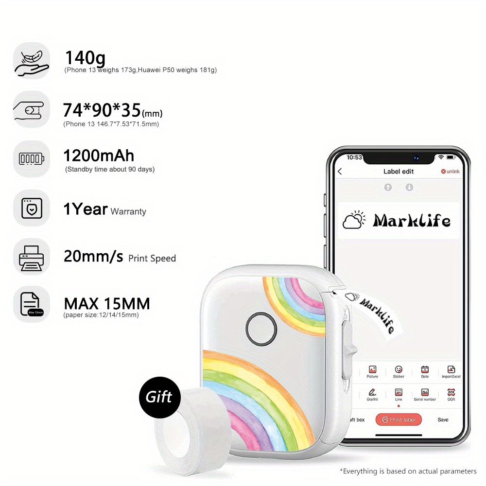 label maker machine p12 sticker printer maker with 1 roll 0 59 x1 18 white starter label paper wireless technology usb rechargeable thermal label printer for school office home organization details 2