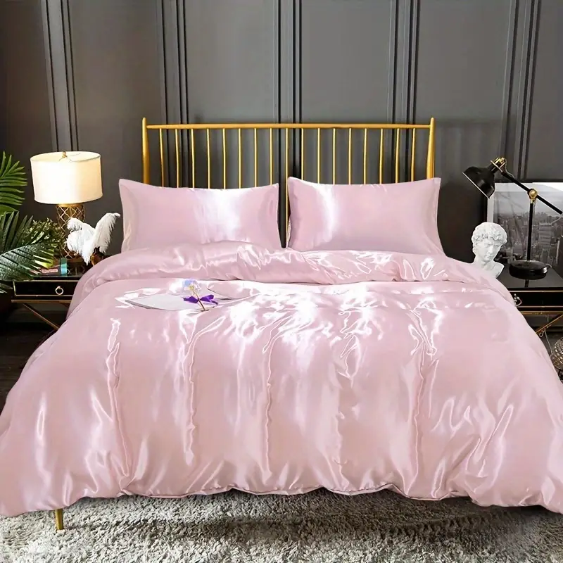 3pcs Satin Duvet Cover Set (1 Duvet Cover + 2 Pillowcase), Microfiber Bedding For Wedding Bedroom, Blanket For Guest Room