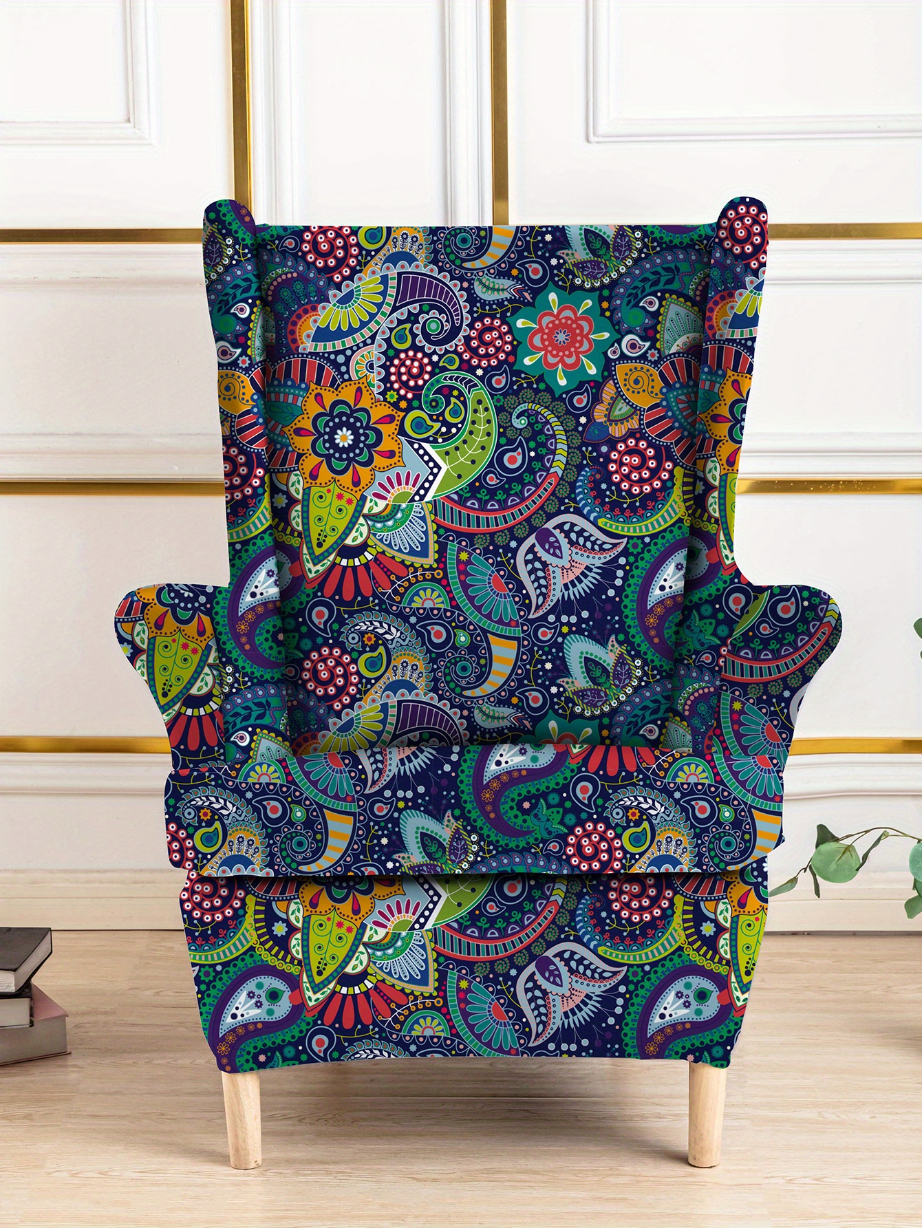 Blue patterned wingback online chair