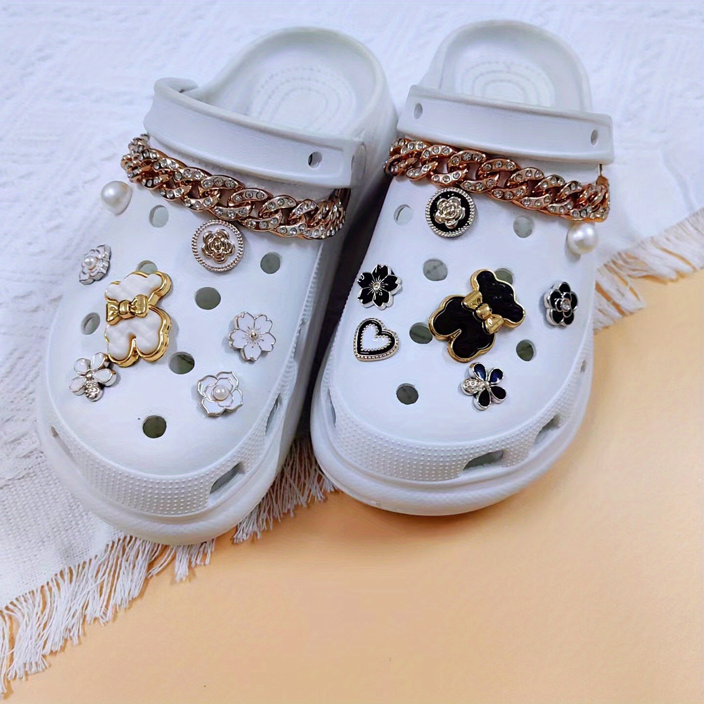 8 12 14 16 18pcs Cute Charms For Shoes Black White Bears Small Flowers  Pearls Perfect For Gifts Party Decorations More - Women's Shoes - Temu  Bahrain