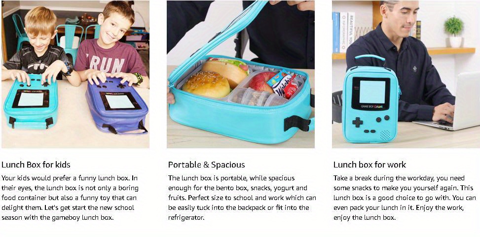  Hairao Fiambrera para niños, bolsa de almuerzo suave aislada de  cuero, mini hielera de Gameboy para el regreso a la escuela, kit de bolsa  térmica de comida para niños, niñas y