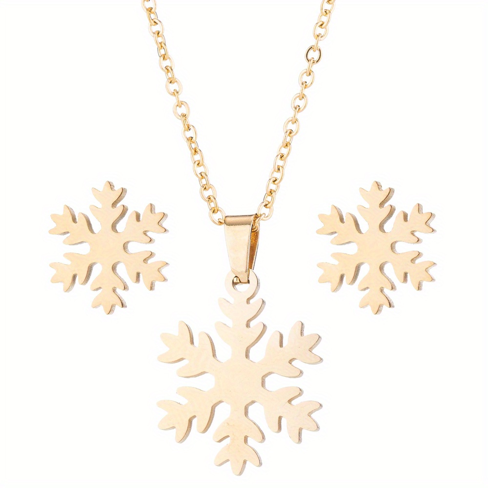 Stainless Steel Monstera Pendant Necklace Set