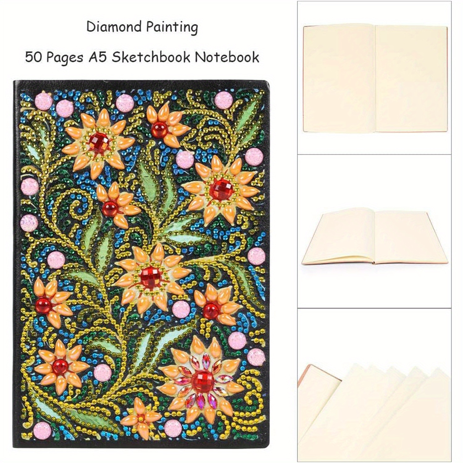  4 Pack A5 Diamond Painting Notebook Leather Cover with Special  Shaped Diamond Drill 50 Sheets DIY Diamond Art 5D Cross Stitch Journal Book  Blank Paper(Flowers Series)