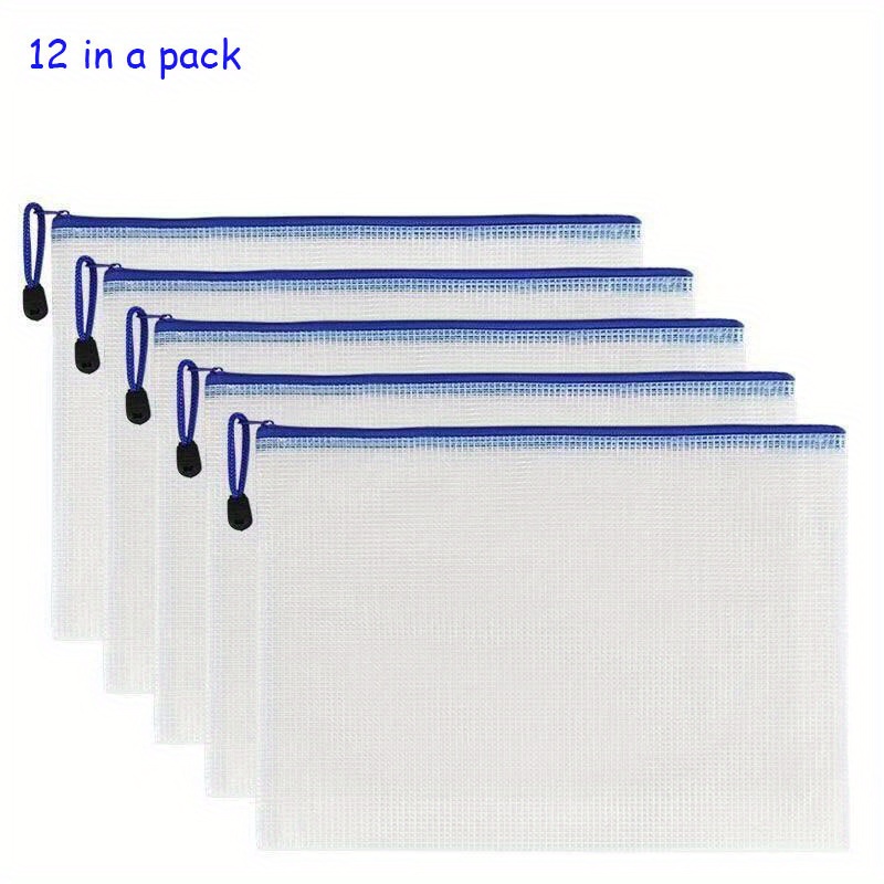 5pcs Thick Mesh Zipper Pouch A4 Size For Students' Examination