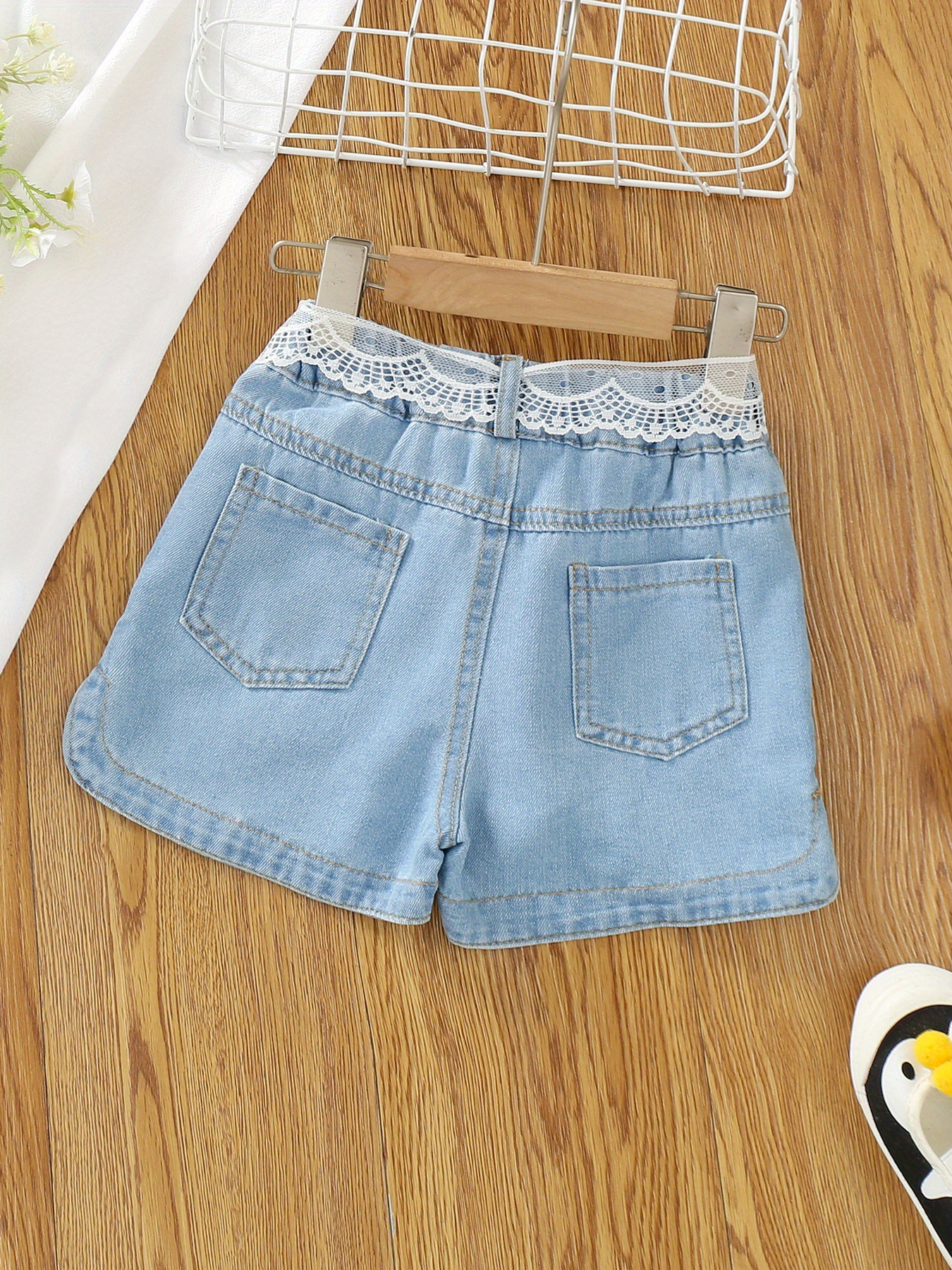 Girls Denim Shorts Breathable Casual Pants Lace Belt Summer - Temu